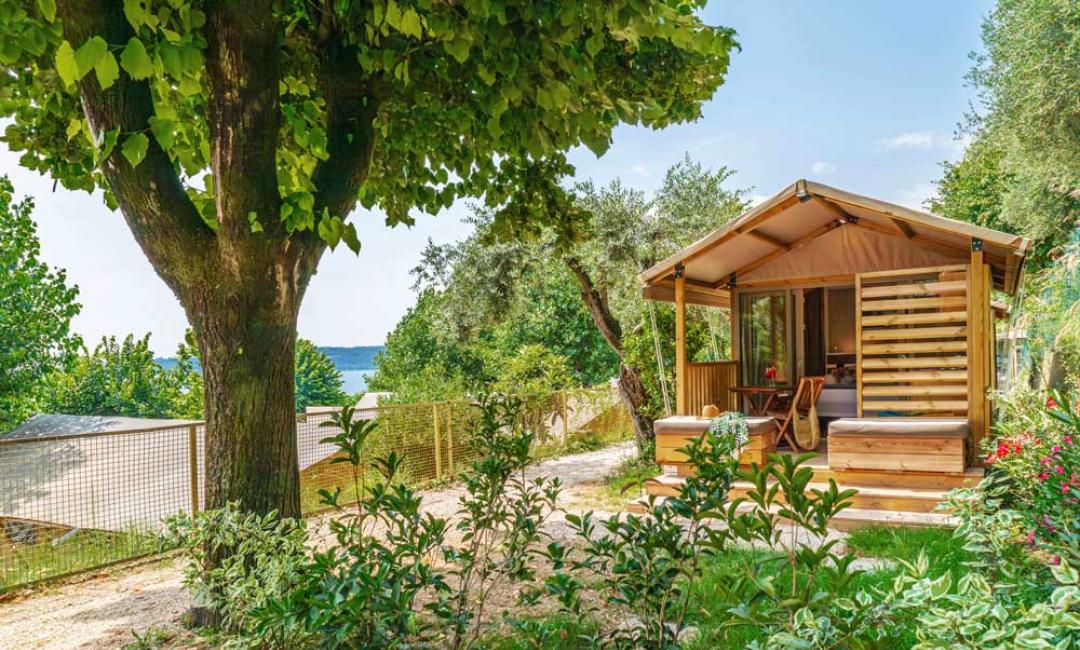 Piccola casa di legno immersa nella natura, con vista sul lago.